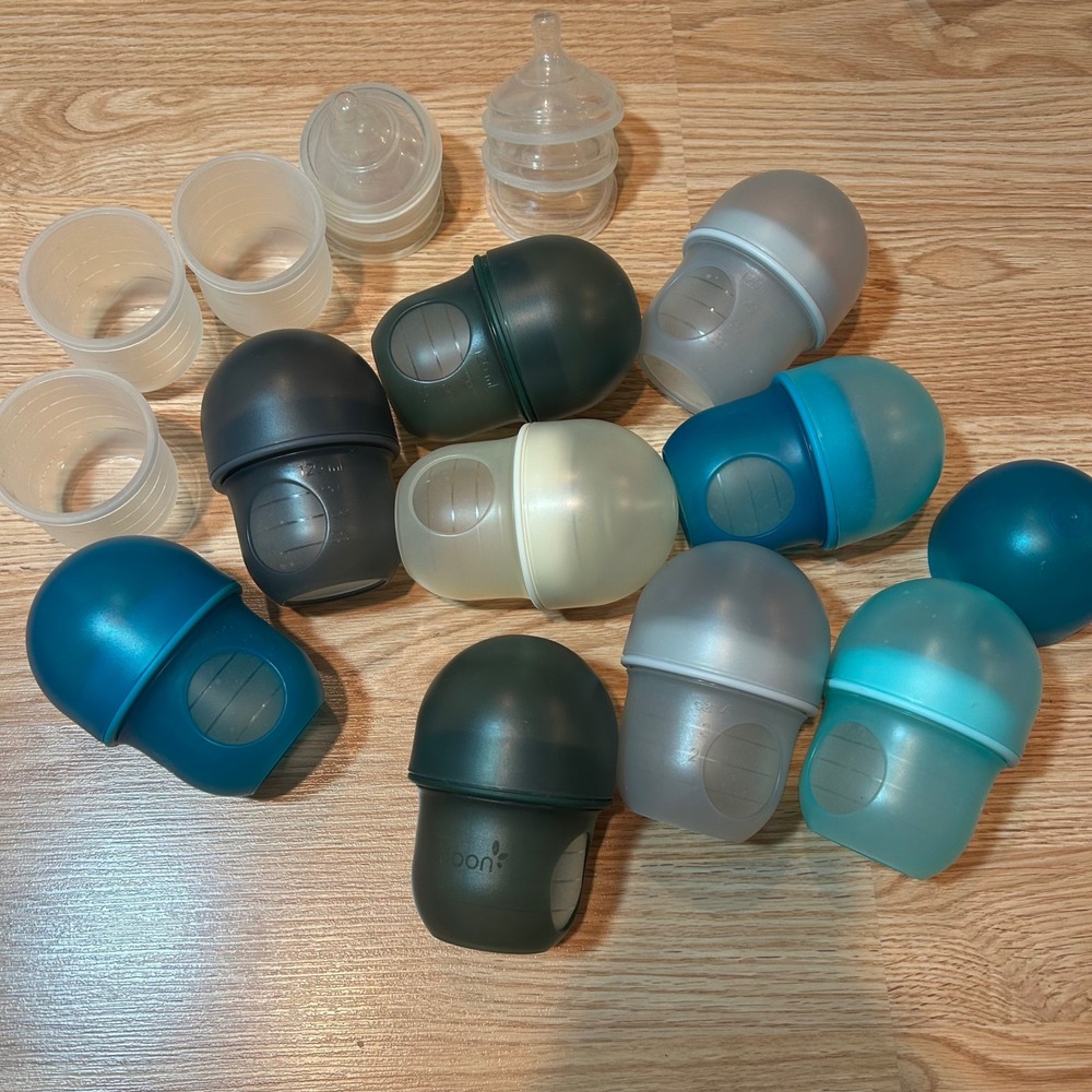 Boon NURSH Silicone Pouch Baby Bottles 4oz Multi Color Set Anti Colic 9 Pack